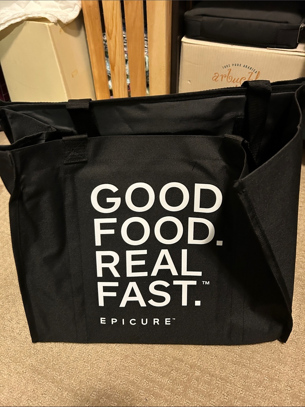 Epicure Black Insulated Grocery Tote - Good Food. Real Fast.